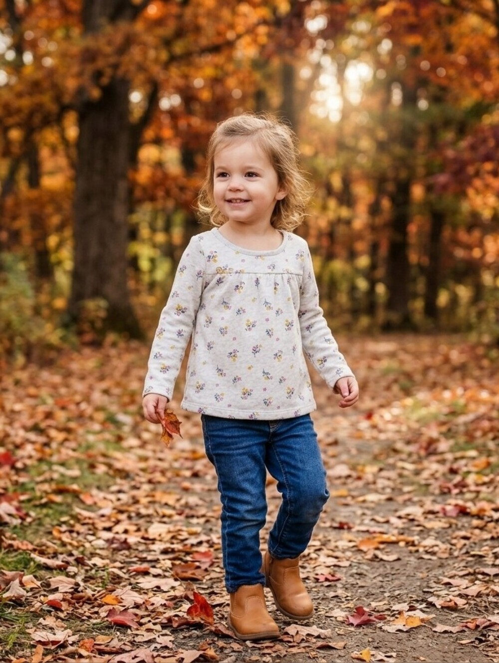 Carter's Girls Heather Gray Floral Long-Sleeve Fleece Peplum Sweater